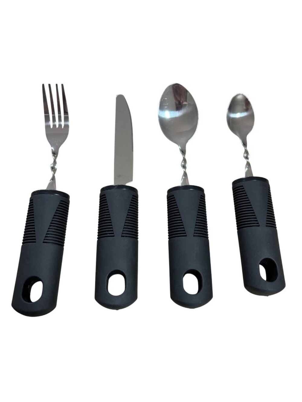 Adaptive Utensil Set Non-Slip Black Handles Parkinson's Arthritis 4 pcs
